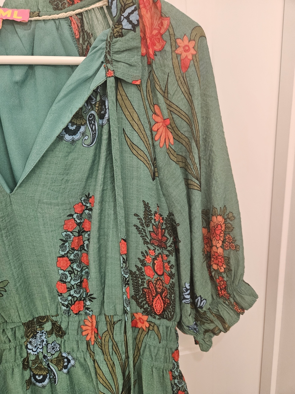 THML Green Floral Maxi Dress with Orange & Blue Accents - Picture 3 of 3